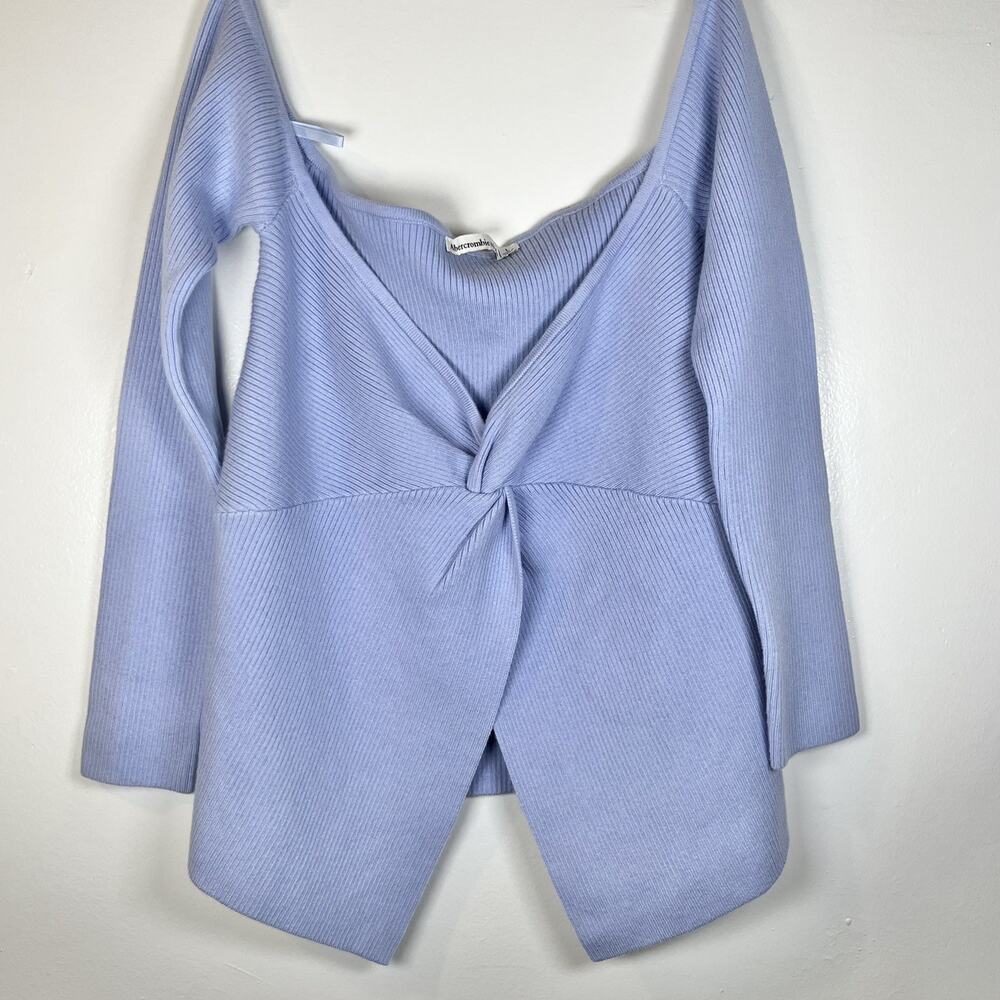 Abercrombie Fitch Off The Shoulder Twist Sweater Top Ribbed Sz L Periwinkle NWT